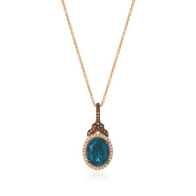 Le Vian - 14K Strawberry Gold Deep Sea Blue Topaz 3 cts Pendant with Chocolate Diamonds 115 cts Vanilla Diamonds 18 cts