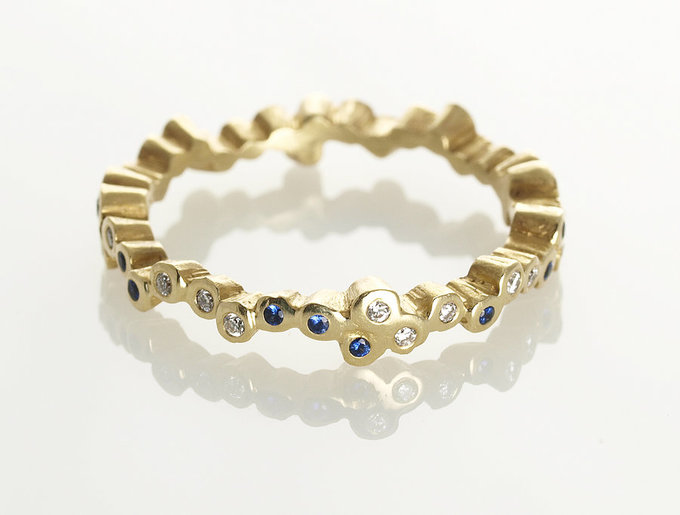 Ayesha Mayadas - Cascading Stones Ring in Gold with Sapphires amp Diamonds
