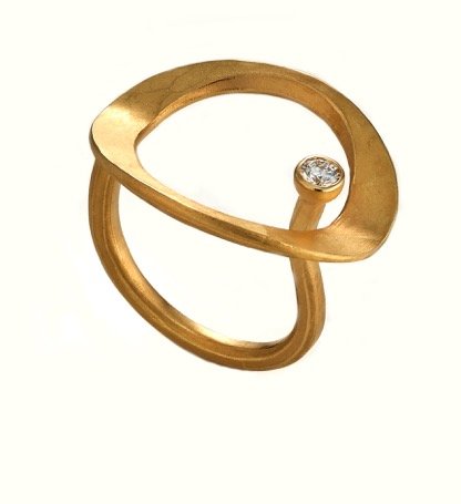 Ayesha Mayadas - Open frame ring with suspended diamond in 18K yellow gold