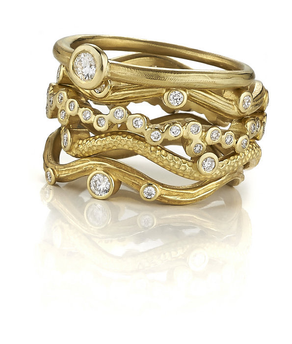 Ayesha Mayadas - Gold Diamond 5 Ring Stack