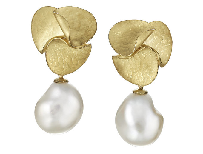 Ayesha Mayadas - Small Autumn Leaves Earrings with Baroque Pearls Ayesha Mayadas - Small Autumn Leaves Earrings with Baroque Pearls