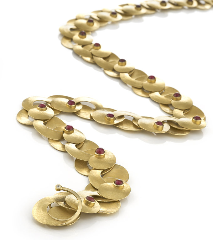 Ayesha Mayadas - Swirl Necklace in Gold with Rubies