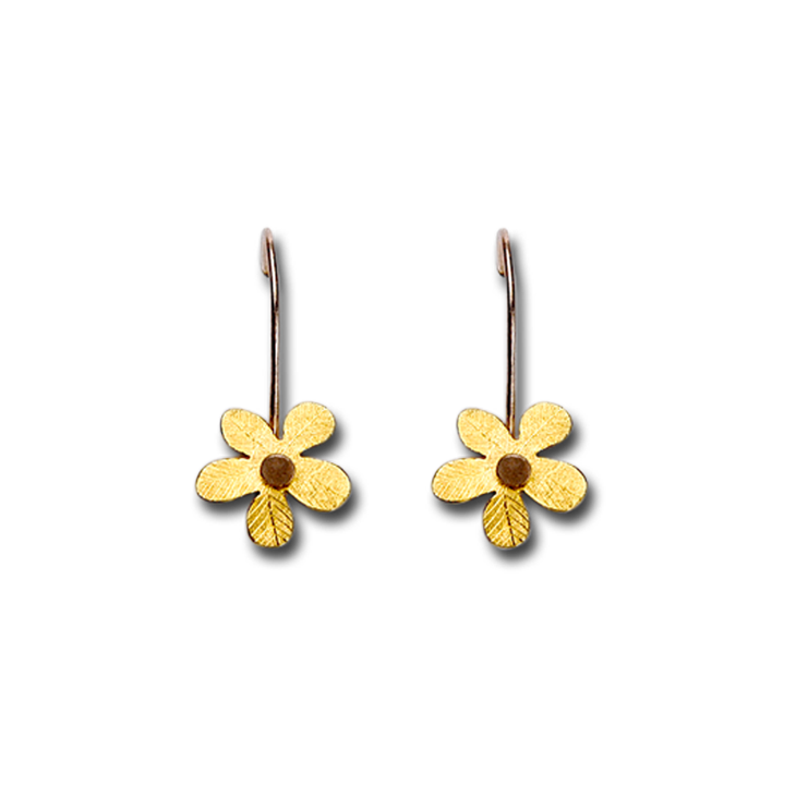 Priya Himatsingka - Flat Flower Gold Hook Rounded Earrings