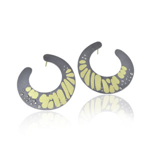 Rebecca Myers - Medium Monarch Hoop Earrings 18ky gold  oxidized sterling Scattered Diamonds