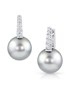 silver tahitian pearl and diamond earrings silver tahitian pearl and diamond earrings