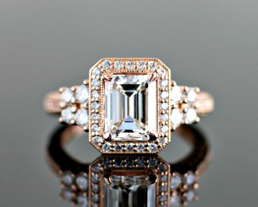 rose gold emerald diamond halo rose gold emerald diamond halo