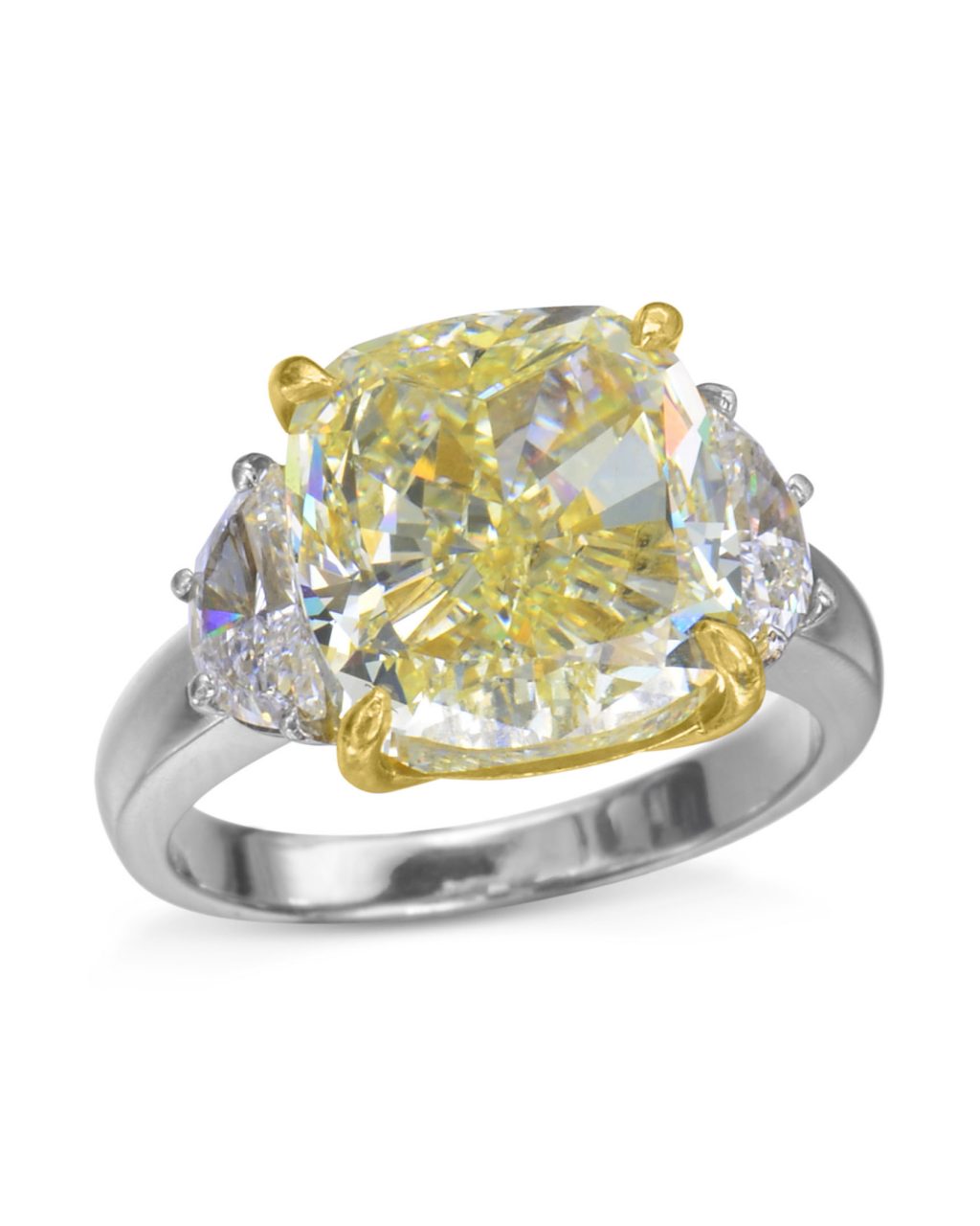 cushion cut yellow diamond three stone ring cushion cut yellow diamond three stone ring