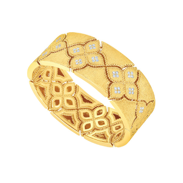 roberto coin venetian princess 18kt yellow gold & diamond satin bracelet - wide roberto coin venetian princess 18kt yellow gold & diamond satin bracelet - wide