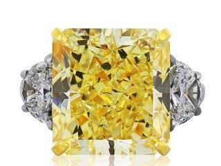 20.24 carat radiant cut 3 stone canary diamond ring (platinum & 18k yellow gold) 20.24 carat radiant cut 3 stone canary diamond ring (platinum & 18k yellow gold)