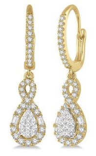 58 Ctw Pear Shape Lovebright Diamond Earrings in 14K Yellow and White Gold
