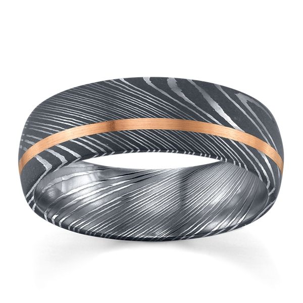 Lashbrook Damascus Steel and 14k Rose Gold 7 mm Wedding Band