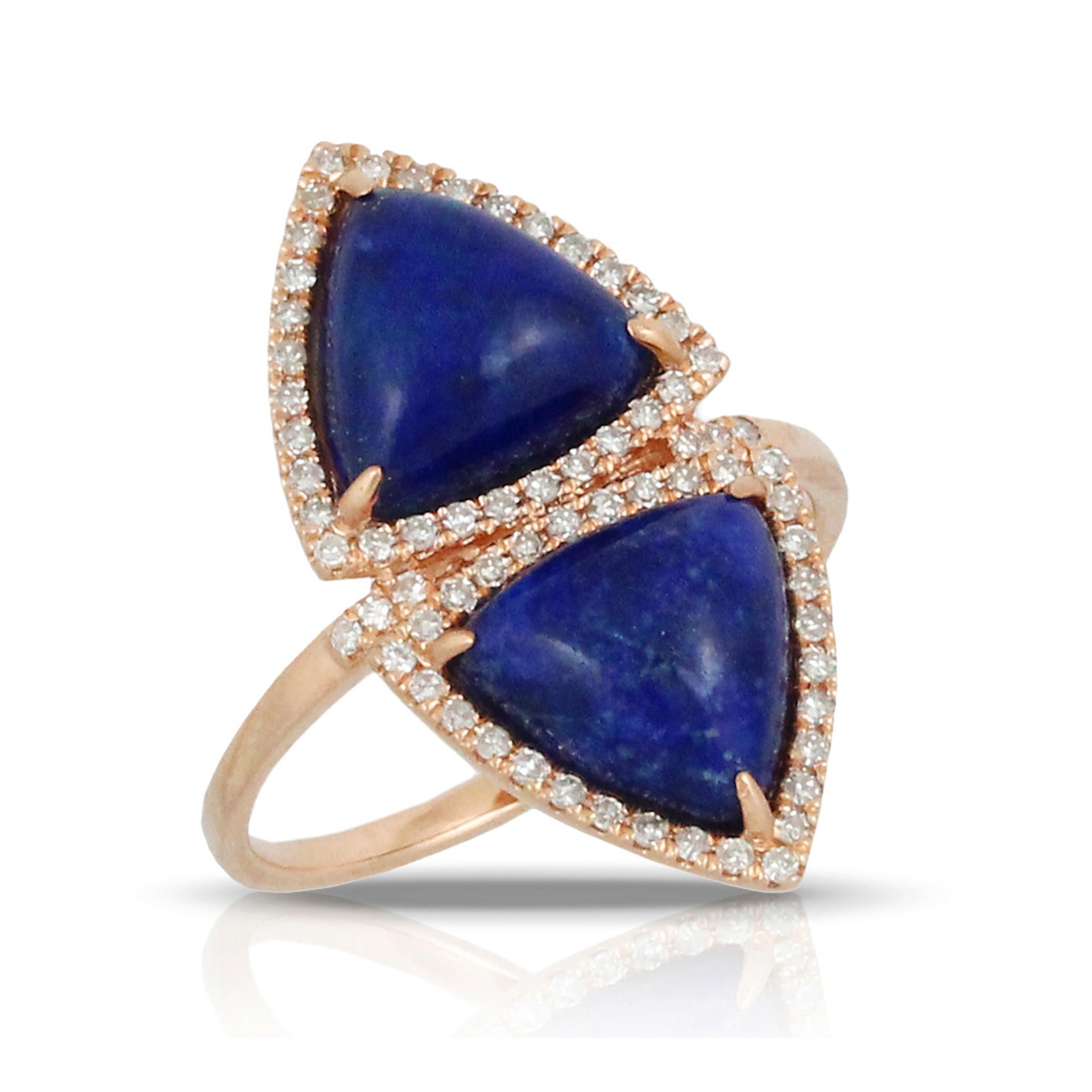 14k Rose Gold Diamond Ring With White Topaz Over Lapis