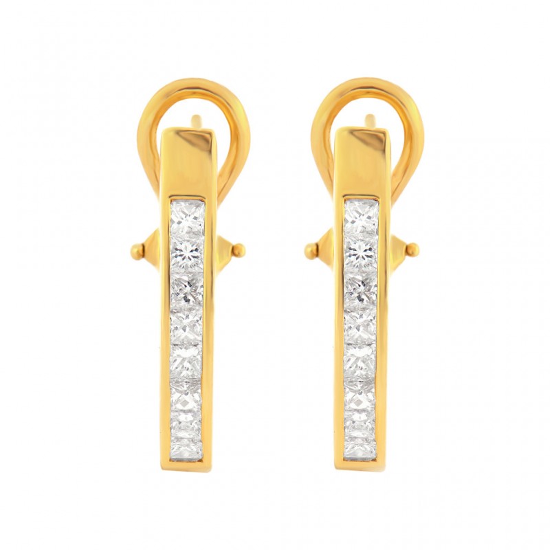 14KY Channel Set Princess Cut Diamond Lever Back Earrings