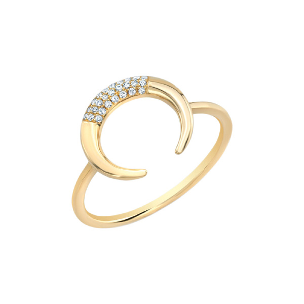 Celestial Crescent 14K Yellow Gold  Diamond Ring