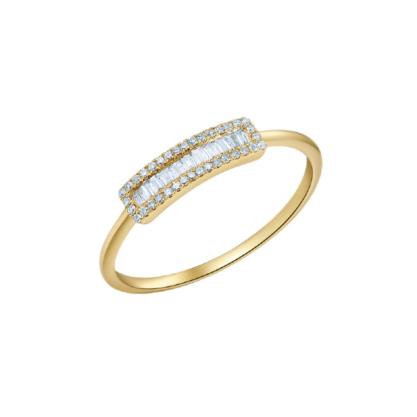 14K Yellow Gold  Diamond Baguette Bar Ring