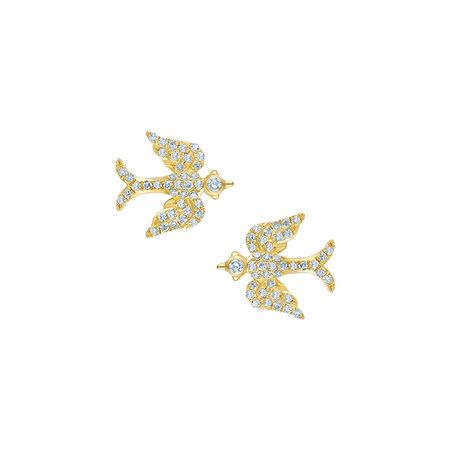14K Yellow Gold  Diamond Sparrow Studs