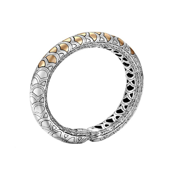 John Hardy Naga Sterling Silver  18K Yellow Gold 12MM Slim Flex Cuff