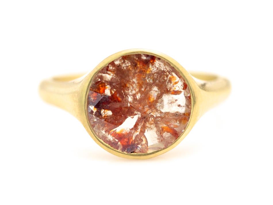 18K Yellow Gold and Rustic Diamond Slice Ring