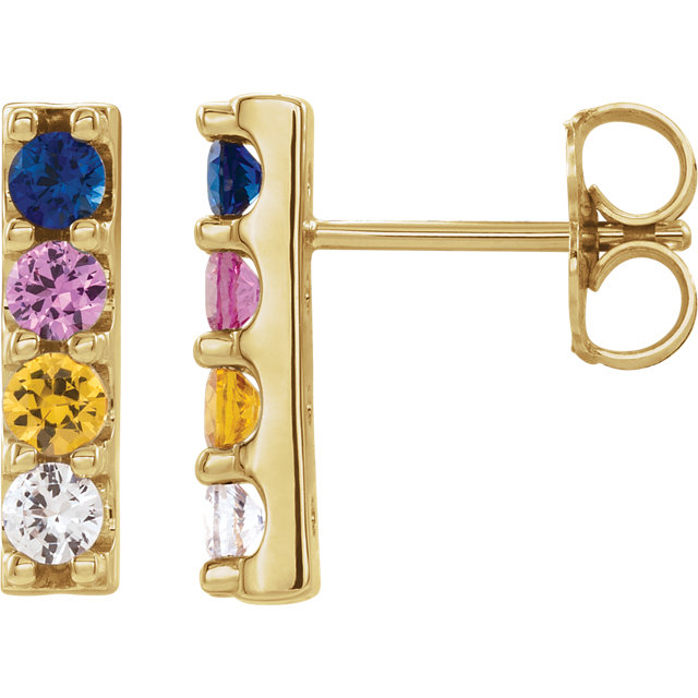 14K Yellow MultiColor Sapphire Earrings