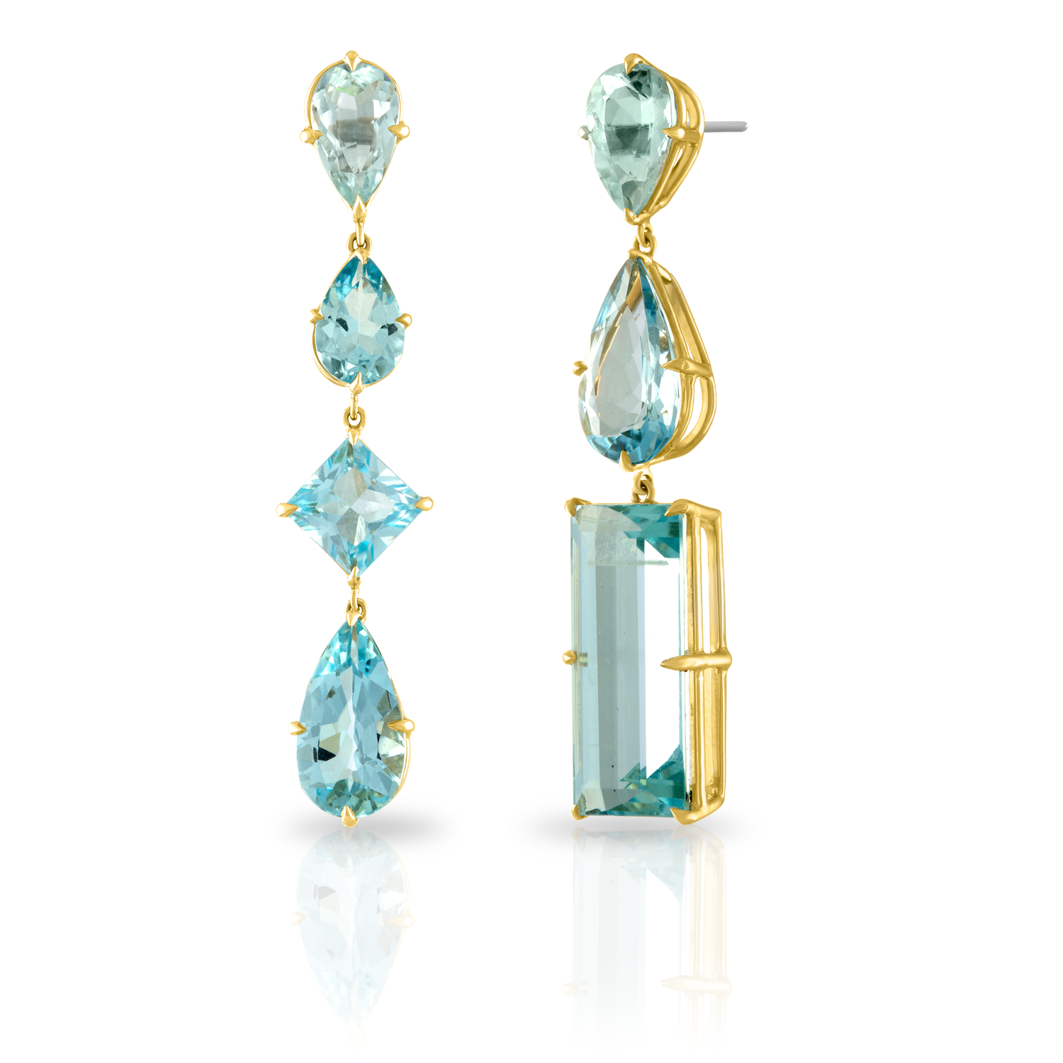 18K YELLOW GOLD AND AQUAMARINE ASYMMETRICAL EARRINGS