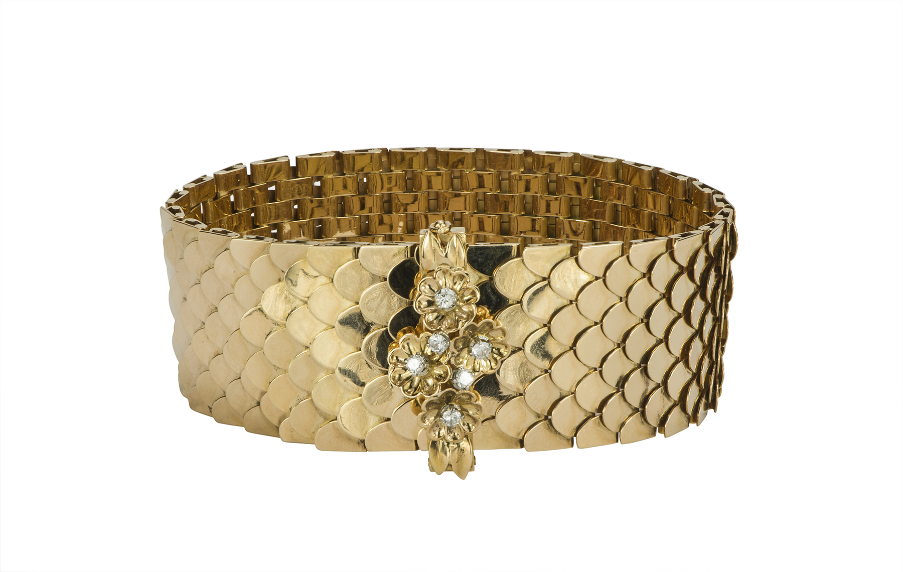 RETRO DIAMOND AND 18K YELLOW GOLD BUCKLE BRACELET