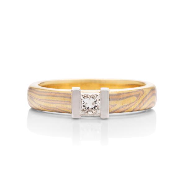 George Sawyer Design Mokume Gane 18k Gold  Platinum Diamond Ring