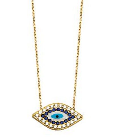 14K Yellow Gold CZ Evil Eye Necklace