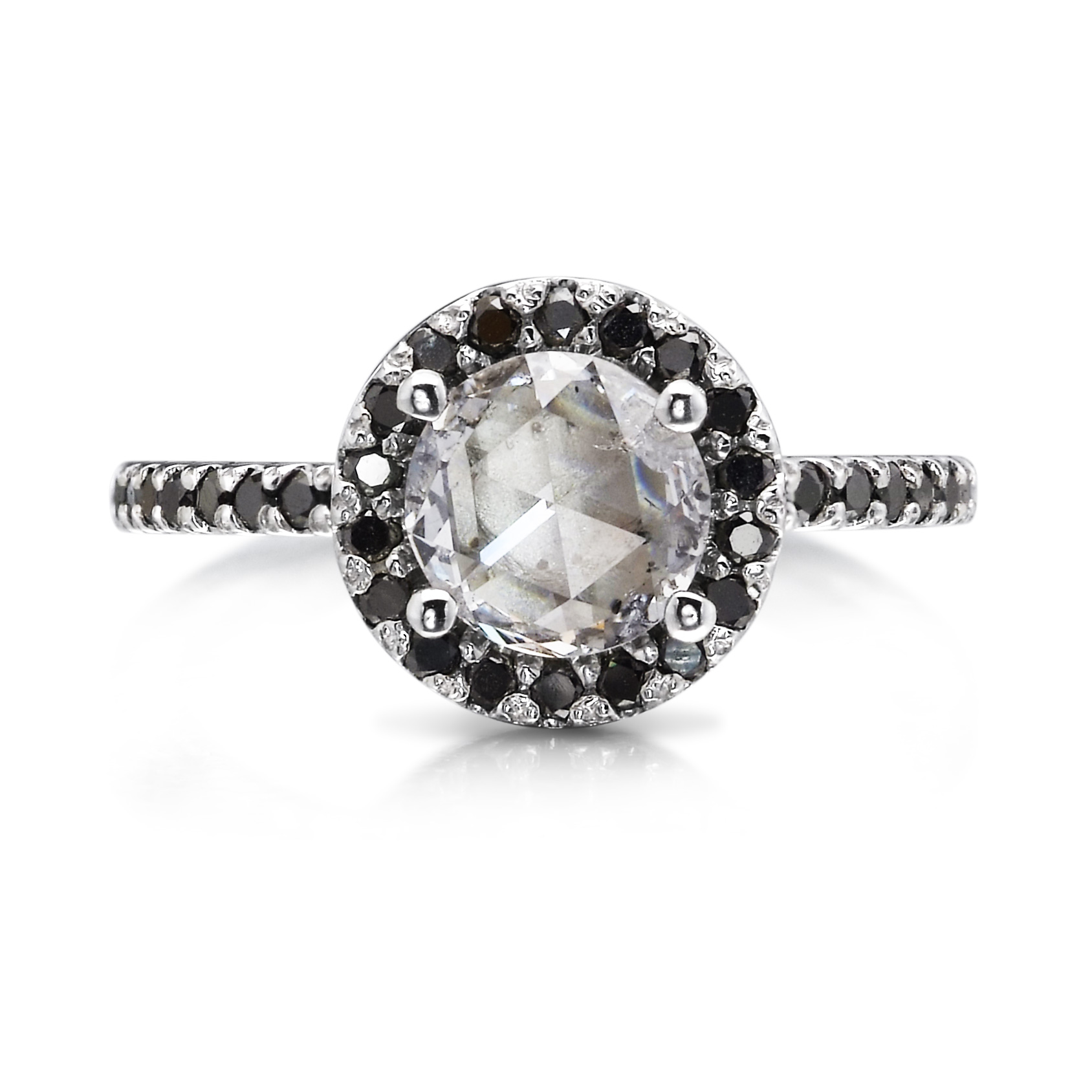 Rose Cut  Black Diamond Halo Ring