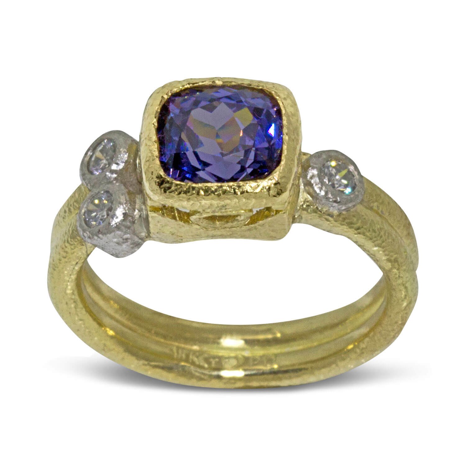 double band blue spinel ring with diamonds double band blue spinel ring with diamonds
