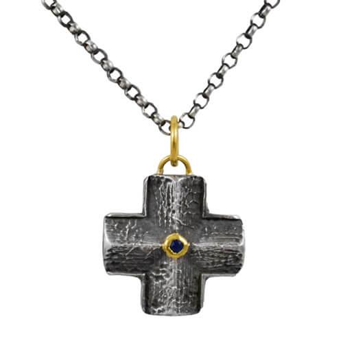 Blue Sapphire Maltese Cross Pendant