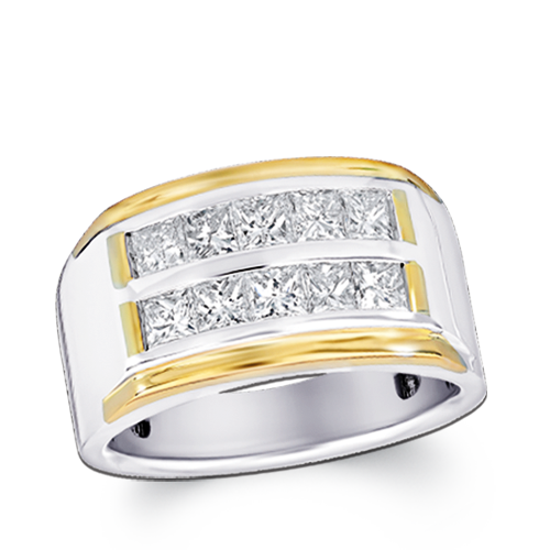 men’s double row princess cut channel set two tone ring men’s double row princess cut channel set two tone ring