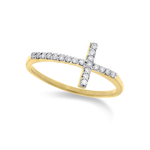 diamond small side cross ring in 14k yellow gold with 20 diamonds weighing .12 total carat weight diamond small side cross ring in 14k yellow gold with 20 diamonds weighing .12 total carat weight
