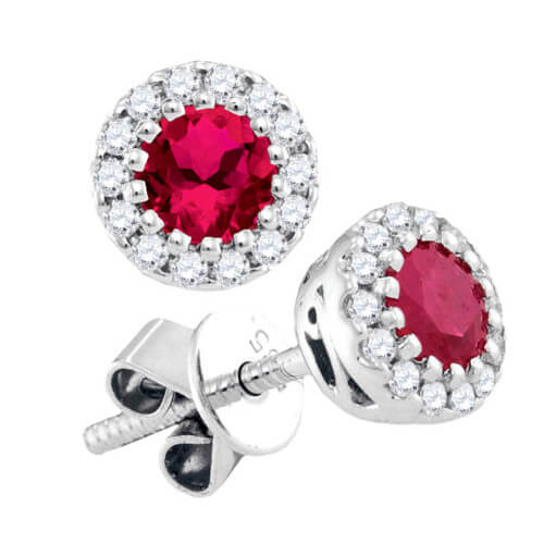 14kt White Gold Womens Round Ruby Solitaire Diamond Stud Earrings 58 Cttw