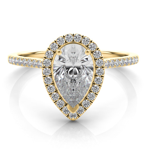 14KT YELLOW GOLD PEAR SHAPE HALO DIAMOND ENGAGEMENT RING