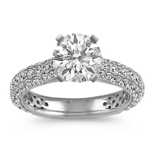 Round Diamond Cathedral Engagement Ring with Pave Setting