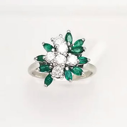 14k White Gold Emerald  Diamond Ring 14k White Gold Emerald  Diamond Ring