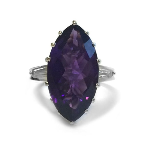 PLATINUM VINTAGE AMETHYST DIAMOND RING
