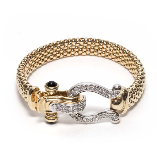 14kt Yellow Gold White Gold  Diamond Bracelet with Buckle Clasp