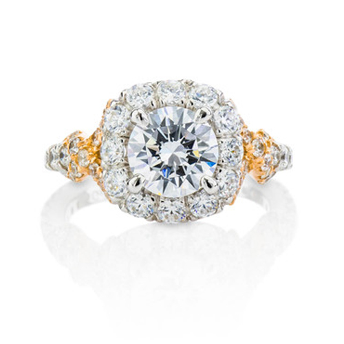 White and Rose Gold Round Halo Engagement Ring