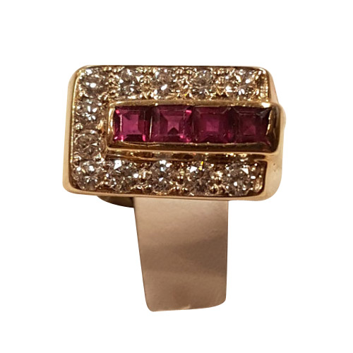 14 kt gold ruby and diamond rectangle ring 14 kt gold ruby and diamond rectangle ring