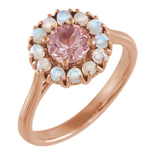 14K Rose Morganite  Ethiopian Opal HaloStyle Ring