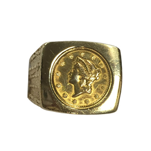 14 K Yellow Gold Ring w 1 Gold Piece