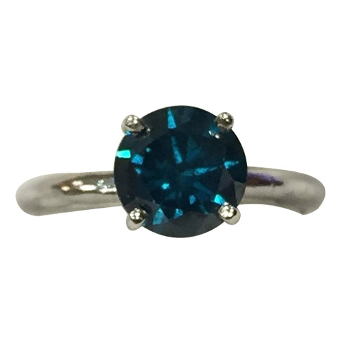 Round Brilliant Enhanced Blue Diamond Solitaire Ring