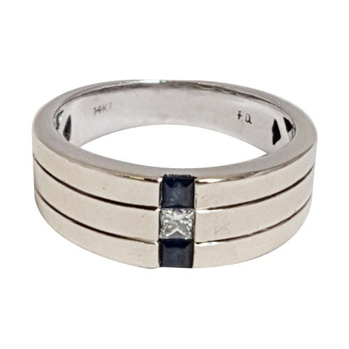 Mens 14KT White Gold Diamond and Black Onyx Ring