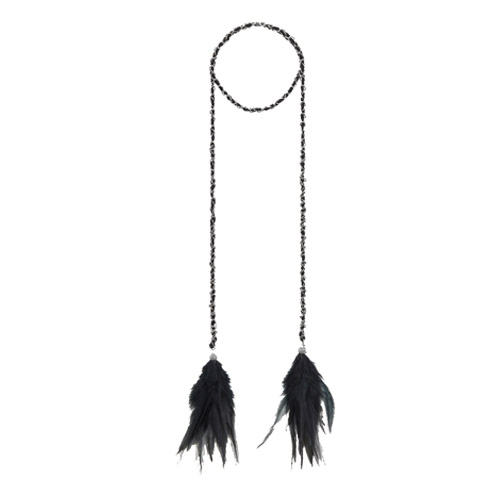folk scarf collar in black silk crepe with feathers folk scarf collar in black silk crepe with feathers
