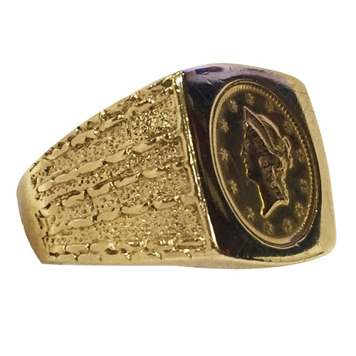 14 k yellow gold ring w $1 gold piece 14 k yellow gold ring w $1 gold piece