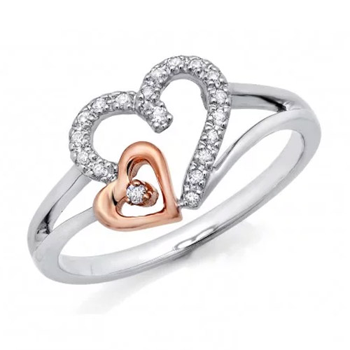 10K TWOTONE GOLD DOUBLE HEART WITH DIAMOND RING 10K TWOTONE GOLD DOUBLE HEART WITH DIAMOND RING