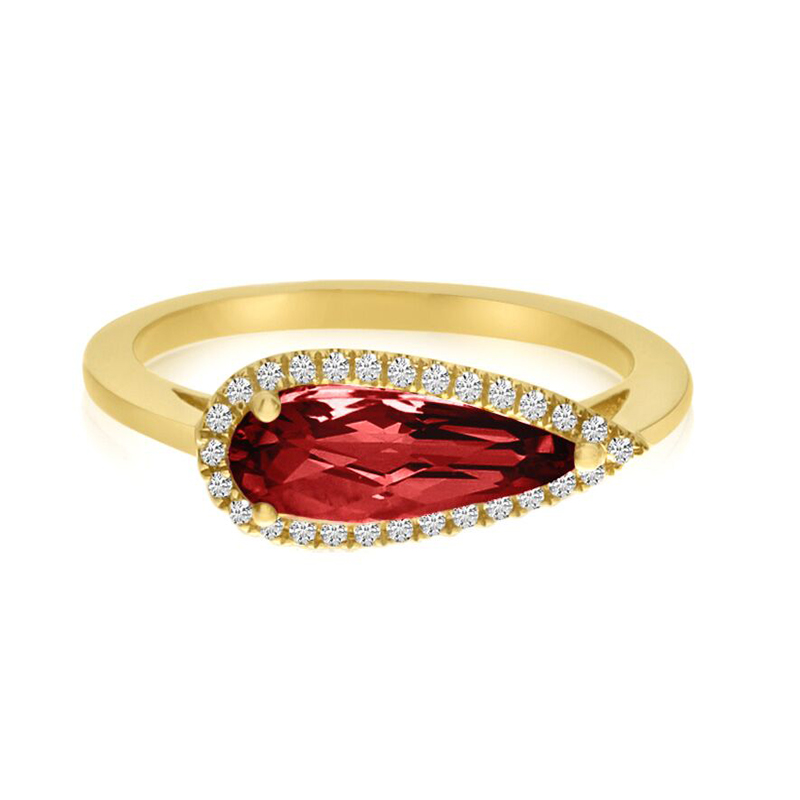 ELONGATED GARNET TEARDROP DIAMOND RING