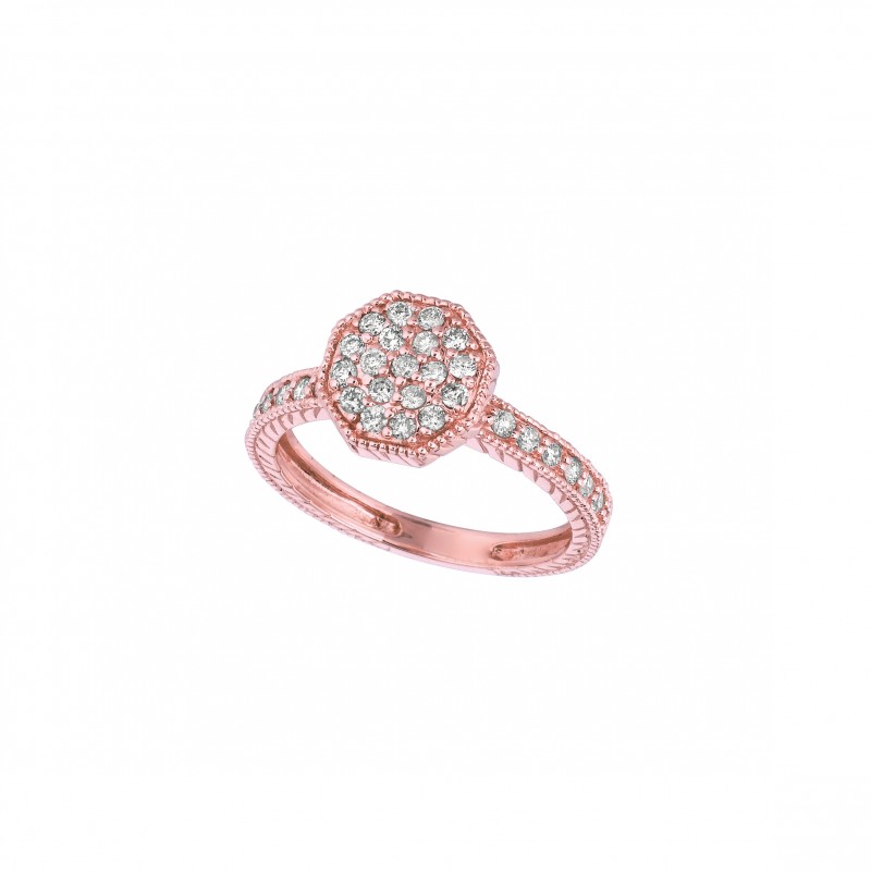 050 ct GH SI2 Diamond octagonal shape ring In 14K Rose Gold