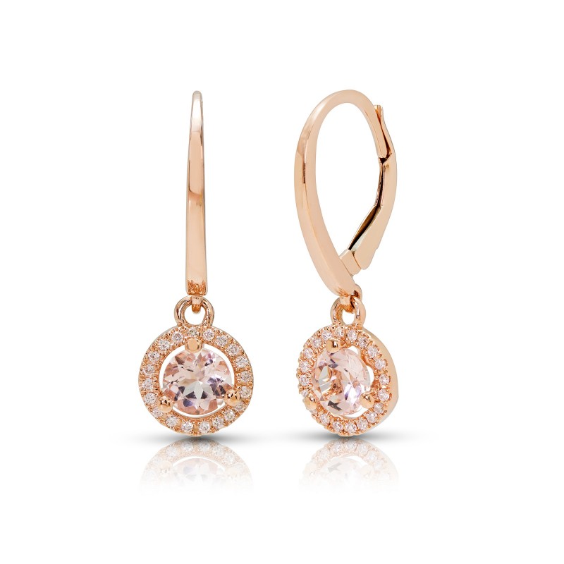 108 ct  Morganite  Diamond Earrings Set in 14K Rose Gold